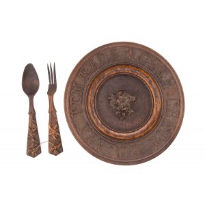 Commemorative plate and knife and fork set