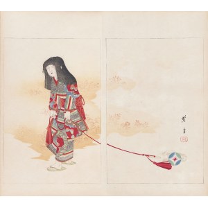 Watanabe Seitei (1851-1918), Dziewczynka z latawcem, Tokio, 1891