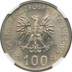 DESTRUKT, 100 złotych 1988 Jadwiga - NGC MS65 - niedobity znak