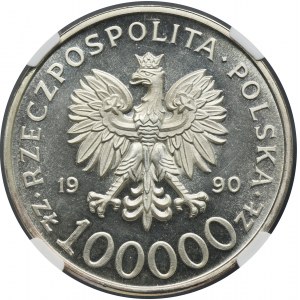 PLN 100 000 1990 Solidarité - TYPE A - NGC MS63