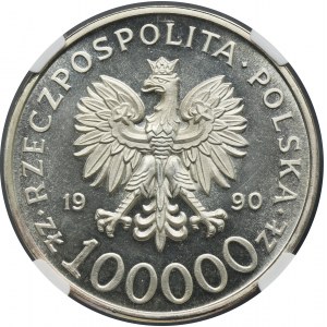 100.000 złotych 1990 Solidarność - TYP A - NGC MS63