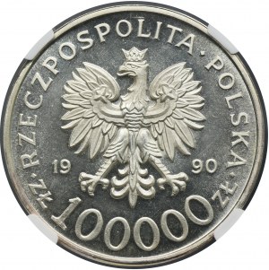 100.000 złotych 1990 Solidarność - TYP A - NGC MS63