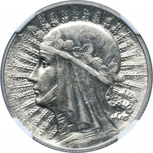 Head of a Woman, 5 gold Warsaw 1933 - NGC AU58
