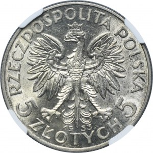 Tête de femme, 5 zlotys Varsovie 1933 - NGC AU58