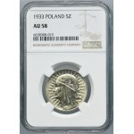 Hlava ženy, 5 zlotých Varšava 1933 - NGC AU58