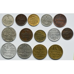 Set, Free City of Danzig, Fenigs and guilders 1923-1937 (14 pieces).