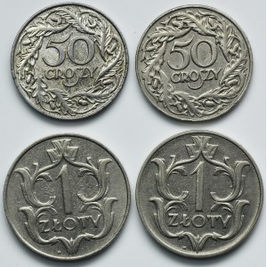 Zestaw, II RP, 50 groszy i 1 złoty 1923-1938 (4 szt.)