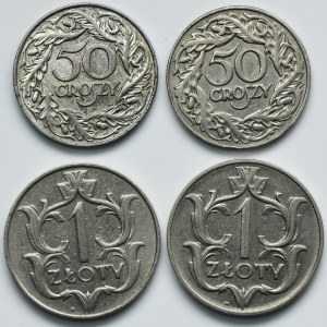 Zestaw, II RP, 50 groszy i 1 złoty 1923-1938 (4 szt.)