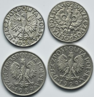 Ensemble, II RP, 50 groszy et 1 zloty 1923-1938 (4 pièces)