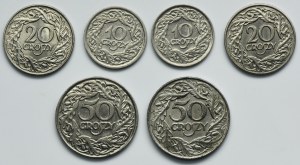 Sada, II RP, 10-50 haléřů 1923-1938 (6 ks)