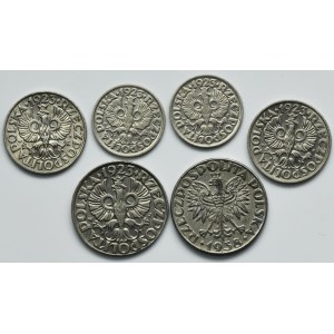 Set, Second Republic, 10-50 pennies 1923-1938 (6 pieces).