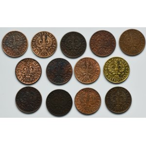 Set, Second Republic, 2 pennies 1923-1939 (13 pieces).