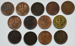 Set, Second Republic, 2 pennies 1923-1939 (13 pieces).