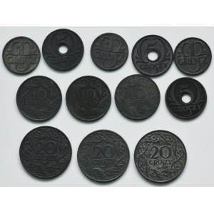 Ensemble, gouvernement général, 1-20 pennies 1923-1939 (12 pièces).