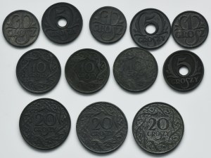 Ensemble, gouvernement général, 1-20 pennies 1923-1939 (12 pièces).