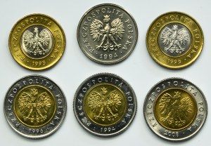 Set, Third Republic, 1-5 gold 1994-2008 (6 pieces).