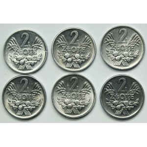 Zestaw, PRL, 2 złote 1958-1974 Jagody (6 szt.)