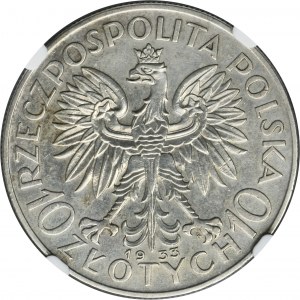Kopf einer Frau, 10 Zloty Warschau 1933 - NGC UNC DETAILS