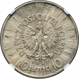 Piłsudski, 10 zlotých 1937 - NGC UNC DETAILY