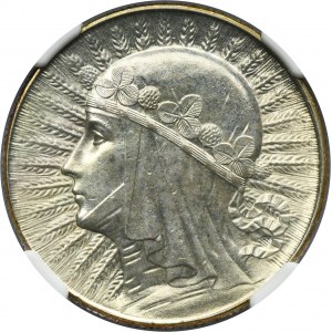 Head of a Woman, 5 zloty Warsaw 1934 - NGC UNC DETAILS