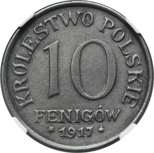 Poľské kráľovstvo, 10 fenigov 1917 - NGC UNC DETAILY