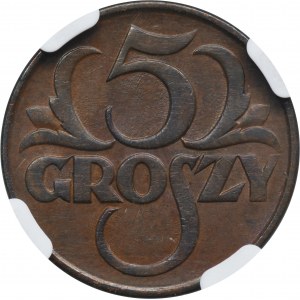 5 penny 1928 - NGC AU55 BN