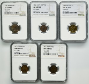 Set, Second Republic, 1-5 pennies 1923-1938 (5 pcs.) - NGC AU/UNC DETAILS