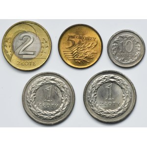 Set, 10 pennies-2 zlotys 1991-1995 (5 pieces).
