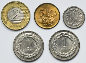 Zestaw, 10 groszy-2 złote 1991-1995 (5 szt.)
