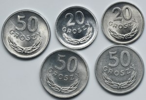 Zestaw, PRL, 20-50 groszy 1957-1970 (5 szt.)