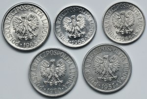 Set, People's Republic of Poland, 20-50 pennies 1957-1970 (5 pieces).