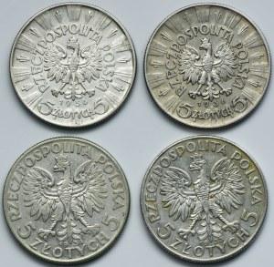 Sada, II RP, 5 zlatých 1933-1936 (4 kusy).