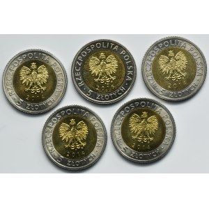 Zestaw, 5 złotych 2014-1016 (5 szt.)