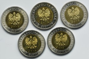 Zestaw, 5 złotych 2014-1016 (5 szt.)