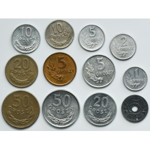 Ensemble, République populaire et gouvernement général, 1-50 pennies 1939-1978 (12 pièces)