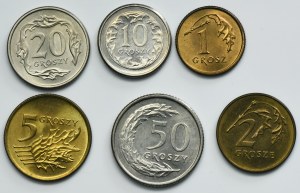 Zestaw, 1-50 groszy 1991-1992 (6 szt.)
