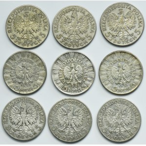 Zestaw, II RP, 5 złotych 1932-1938 (9 szt.)