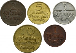 Ensemble, ville libre de Dantzig, 1-10 fenig 1923-1932 (5 pièces).