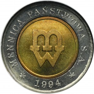 PRÓBA TŁOCZENIA, 5 złotych 1994 B - GCN MS65