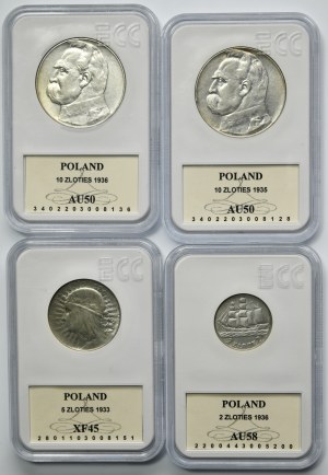 Set, II RP, 2-10 gold 1933-1936 (4 pieces).