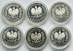 Set, 100,000-200,000 zloty 1992-1994 (6 pieces).