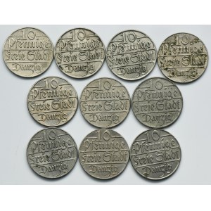 Ensemble, ville libre de Dantzig, 10 fenig 1923 (10 pièces).