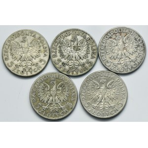 Zestaw, Głowa Kobiety, 5 złotych 1932-1934 (5 szt.)