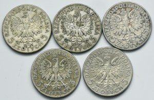 Zestaw, Głowa Kobiety, 5 złotych 1932-1934 (5 szt.)