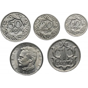 Set, Second Republic, 10-50 pennies, 1-10 zlotys (5 pieces).