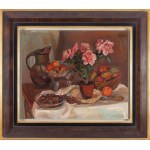 Henryk Epstein (1891 Lodž - 1944 koncentrační tábor, pravděpodobně Osvětim), Zátiší s květinami, ovocem a džbánem, 20. léta 20. století.
