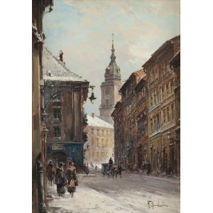 Władysław Chmieliński (1911 Warschau - 1979 Warschau), Blick auf das Königsschloss in Warschau von der Świętojańska-Straße aus