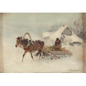 Czesław Wasilewski (1875 Warschau - 1947 Łódź), Winterlandschaft mit Pferdegeschirr
