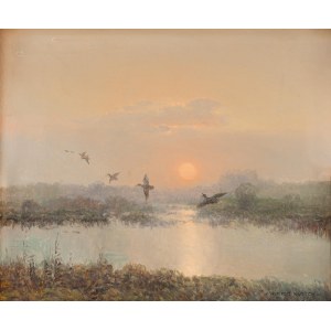 Wiktor Korecki (1890 Kamieniec Podolski - 1980 Milanówek near Warsaw), Ducks on the Lake