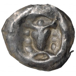 Brakteat II połowa XII wieku - głowa w koronie trójczłonowej